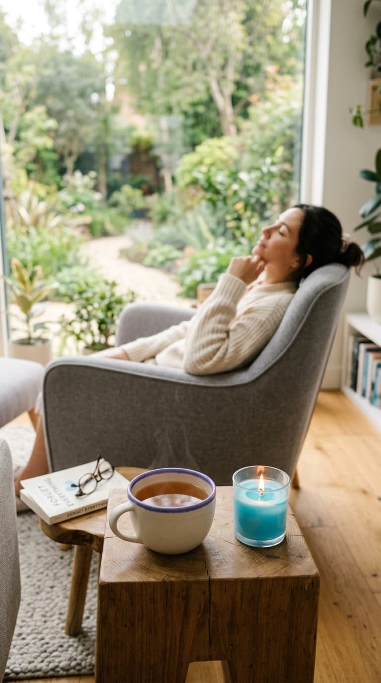 Persona relajada tomando un té, símbolo de la tranquilidad de tener la documentación contable en orden ante Hacienda