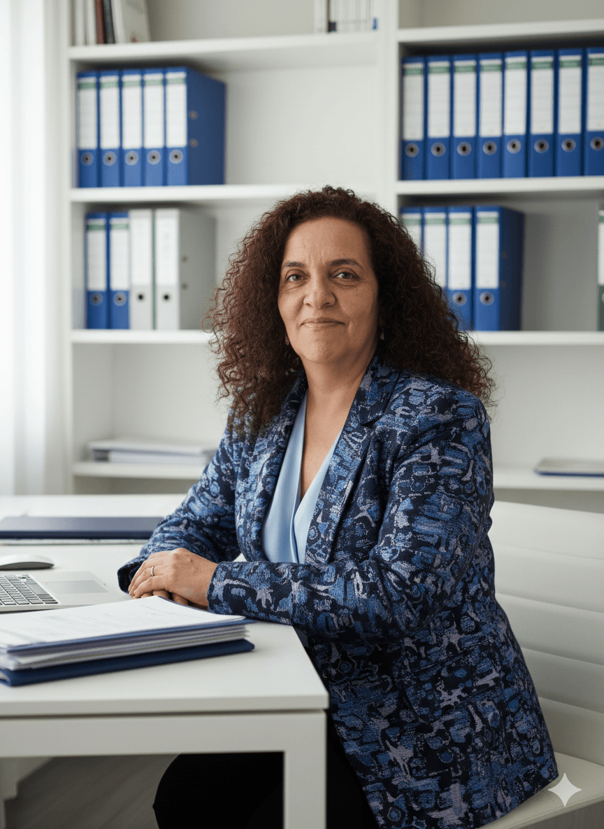 Teresa Monsalvo revisando la contabilidad de una pyme en su despacho